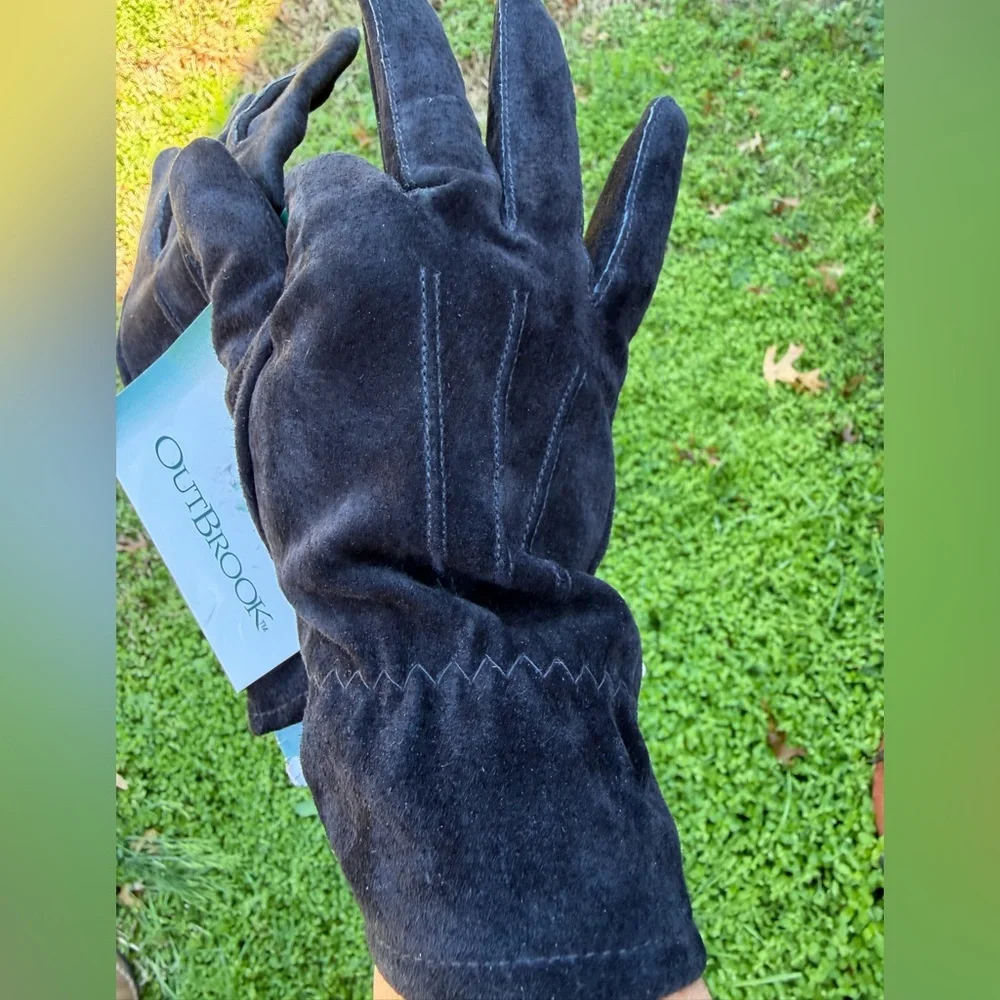 OUTBROOK Vintage Women's Black Suede Gloves Elegant Winter Accessory New Sz-M. W
